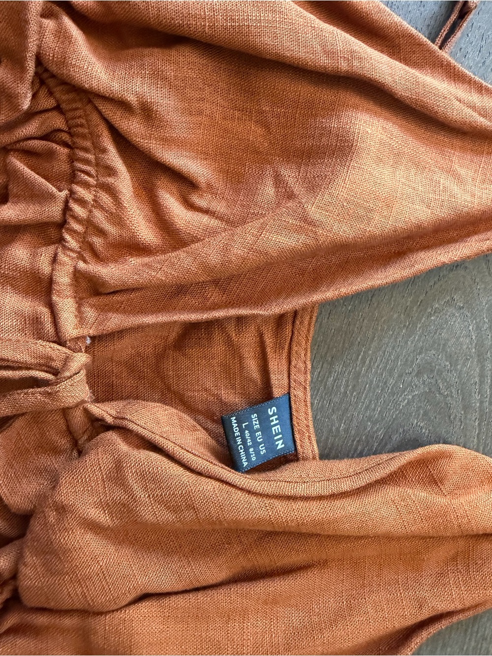 SHEIN Rust Tie-Front Linen-Style Blouse